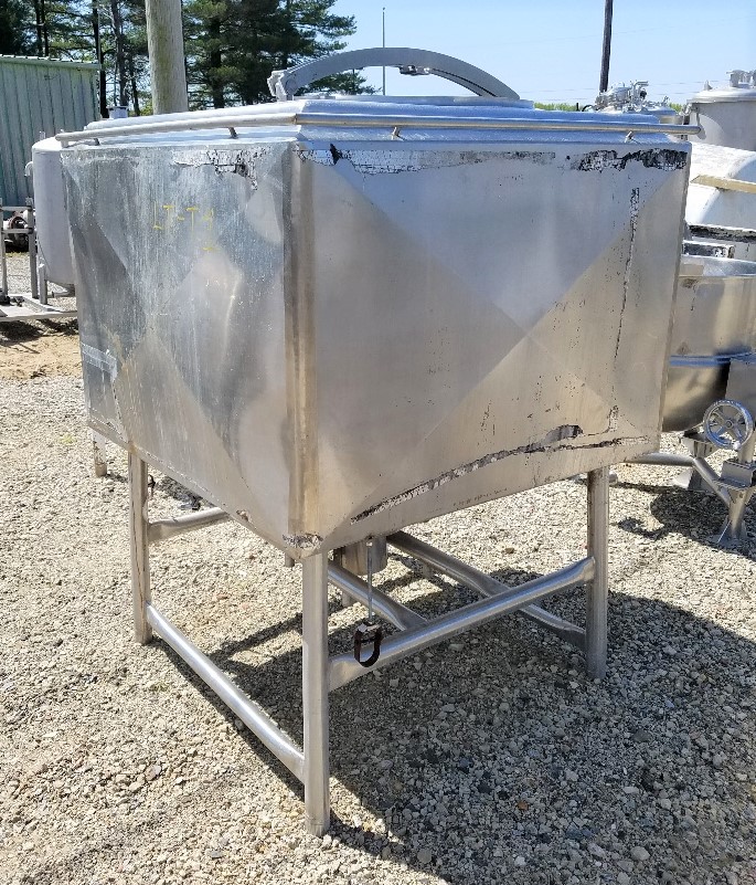 used 250 Gallon Stainless Steel Tank.  Cone Bottom.  Jacketed (jacket condition unknown).  43